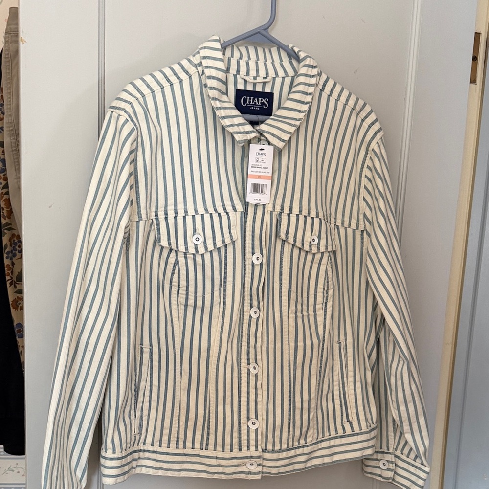 Chaps Blue and White Striped Jacket
